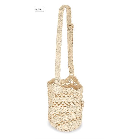 L*SPACE Nova Raffia Crossbody Bag Natural 14x11.5x9 Beach Drawstring Straw NEW - Picture 4 of 10